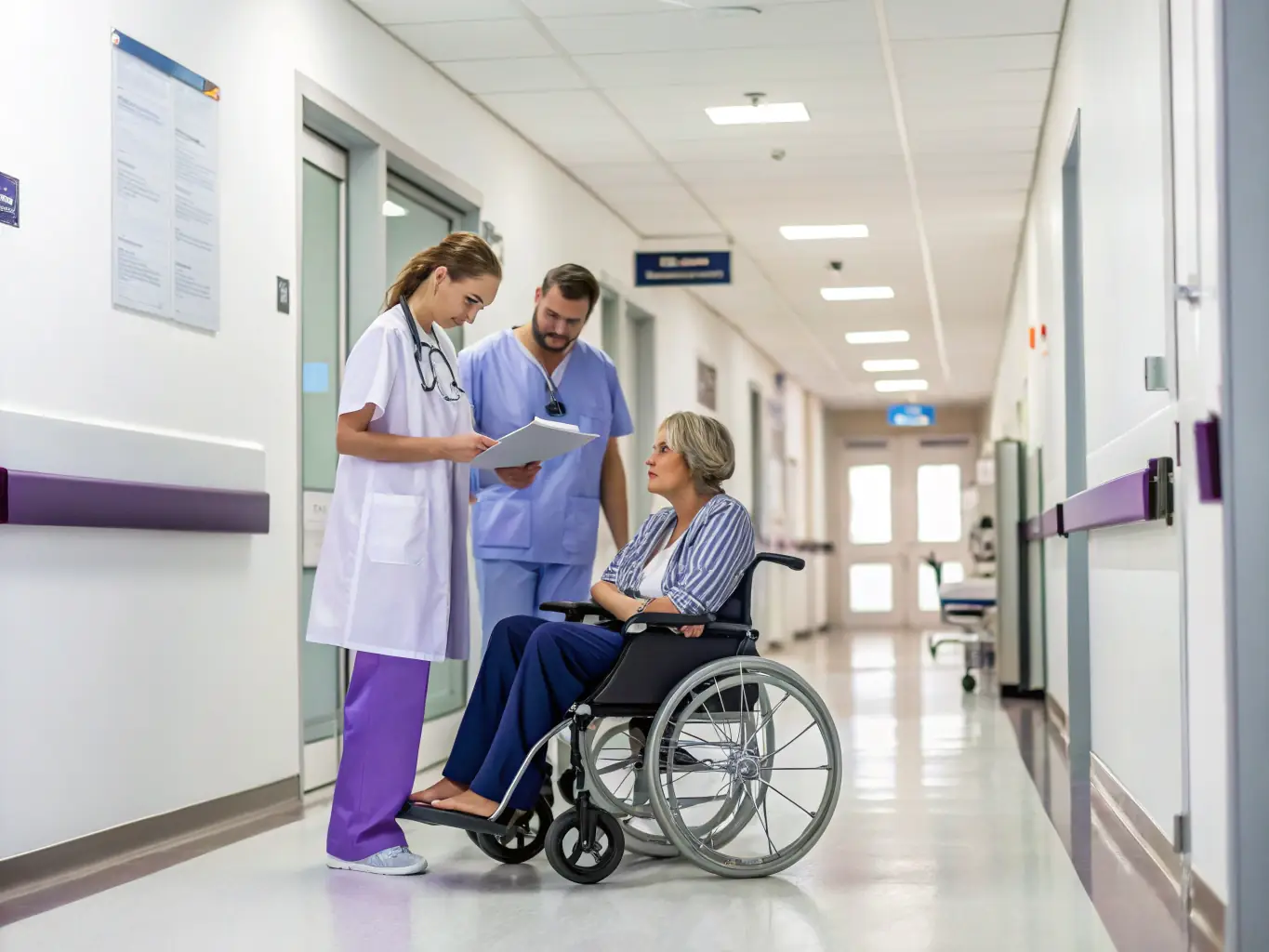 A visually appealing image of a nurse assisting a patient in a modern hospital setting, representing a recent job posting in the healthcare sector.