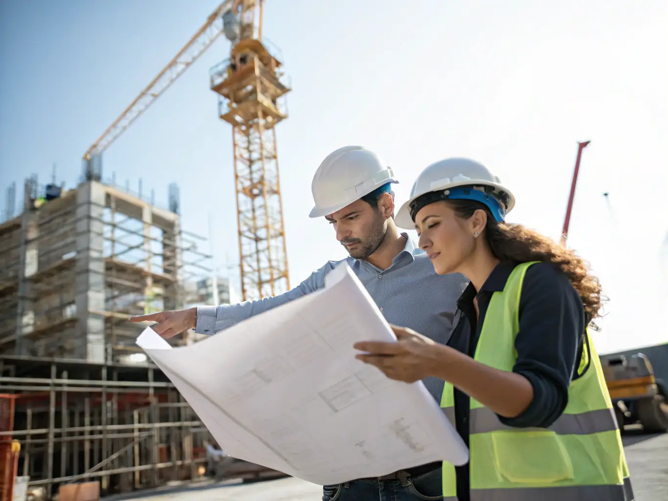An image of architects reviewing blueprints on a construction site, representing the 'Engineering' job category.